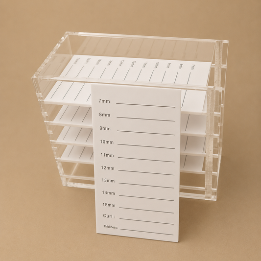 Caja organizadora de pestañas transparente