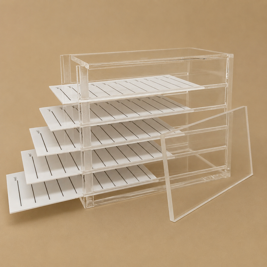 Caja organizadora de pestañas transparente