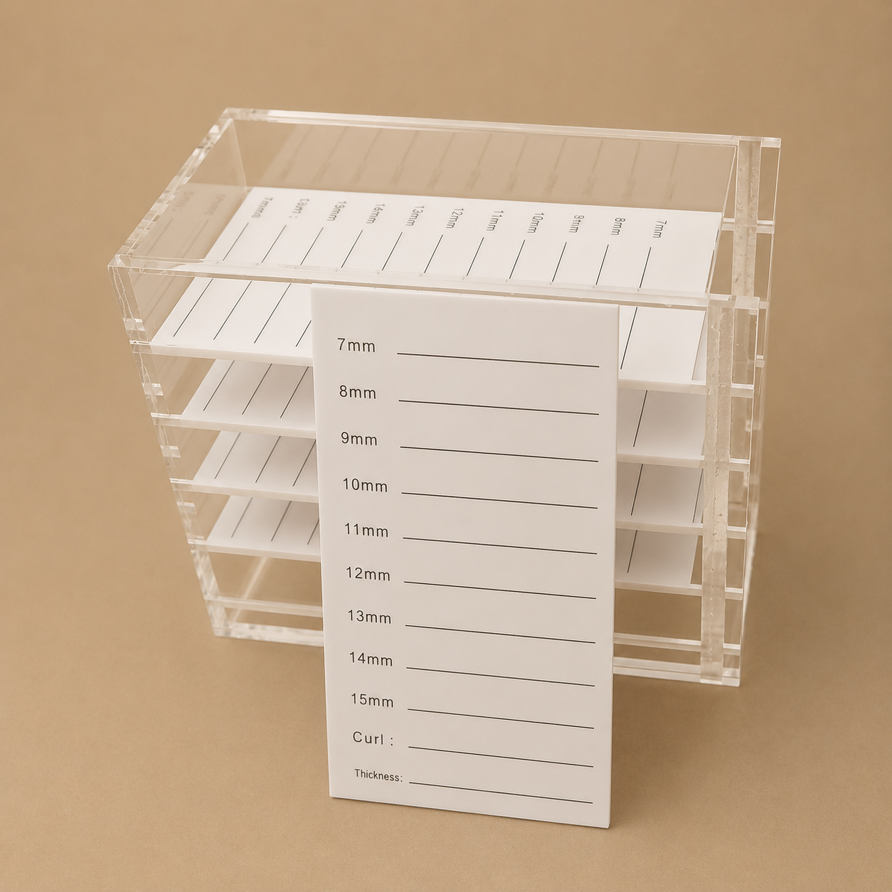 Caja organizadora de pestañas transparente